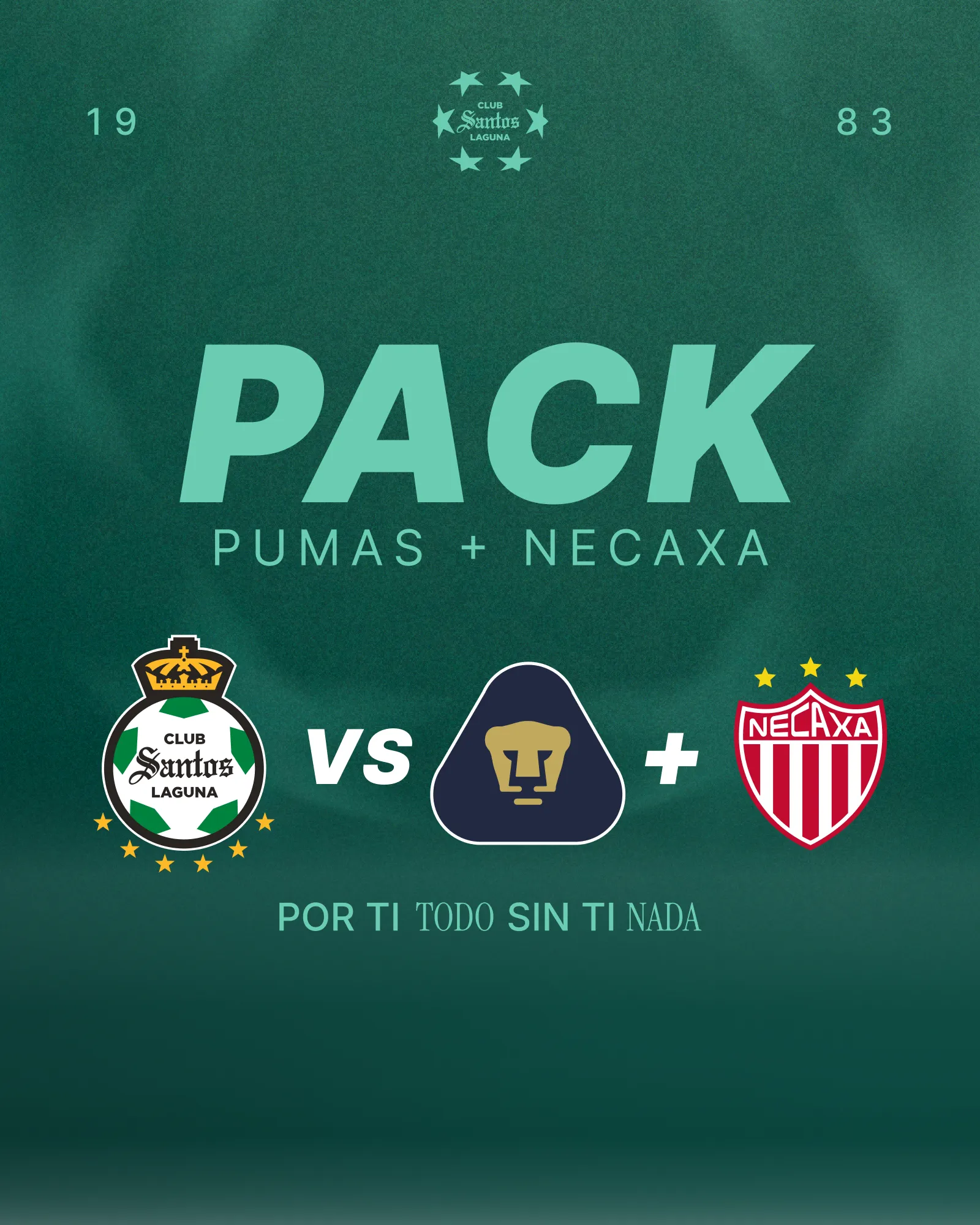 Pack 5 Santos: Pumas + Necaxa en TORREON: boletas 2026